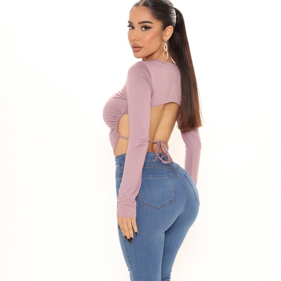 Fashion Nova Bring It Backless Long Sleeve Top Purple Lilac size Large - Picture 5 of 5